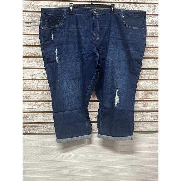 Woman Within Extended Plus Size 36W Jean Capri Slightly Distressed Med Wash - Picture 1 of 12